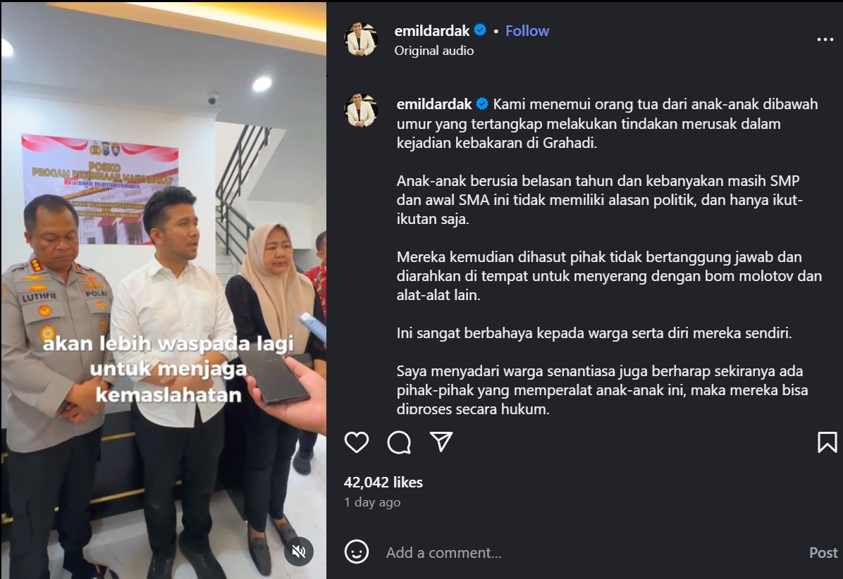 Emil Dardak ungkap motif pelaku pembakaran kantornya.